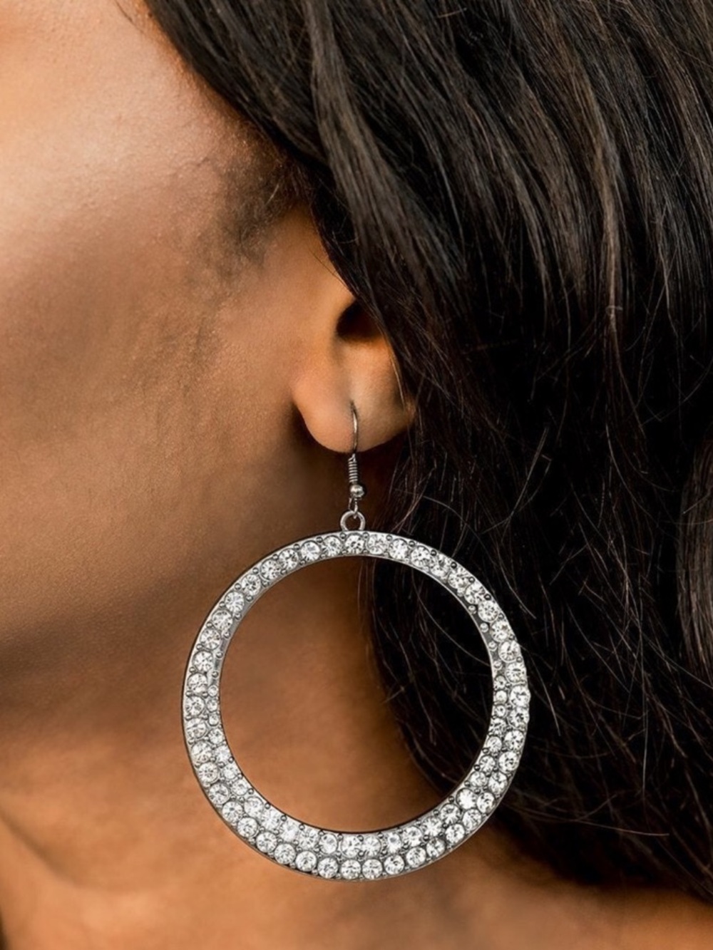 Pave Black Hoop Drop Earrings